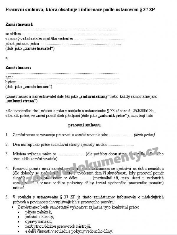 Jaké povinné údaje musí obsahovat pracovní smlouva?